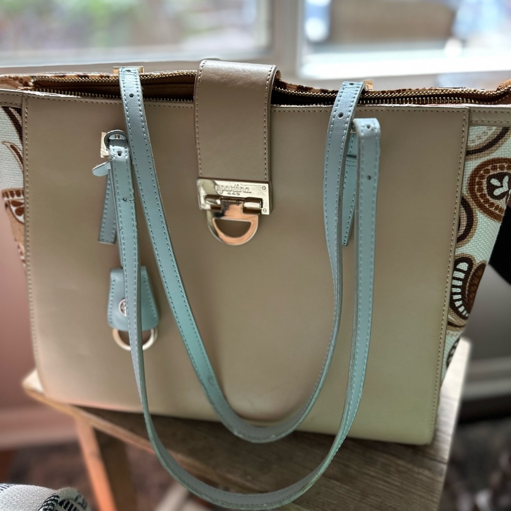 Spartina 449 Cream and Blue Bag Structured Design